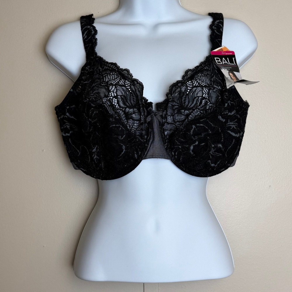 Bali Lace Desire Lined Support Underwire Bra Black 40DD 6543